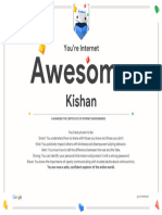 Google Interland Kishan Certificate of Awesomeness