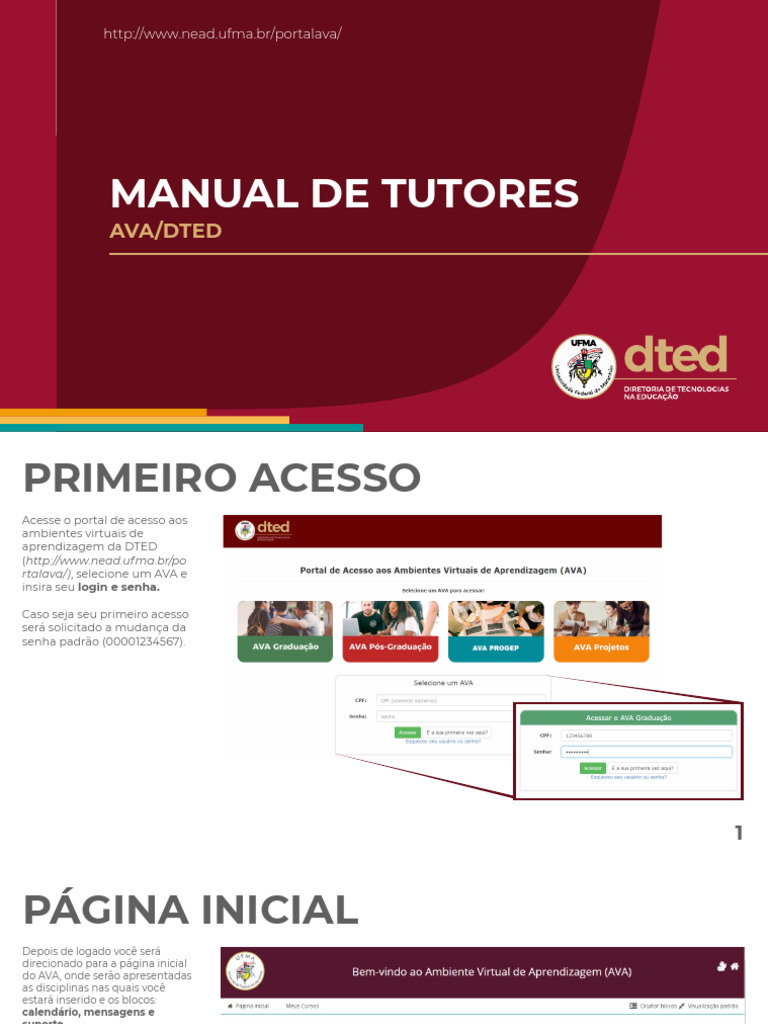 Manual Ava Dted para Tutores PDF Questionário Informática