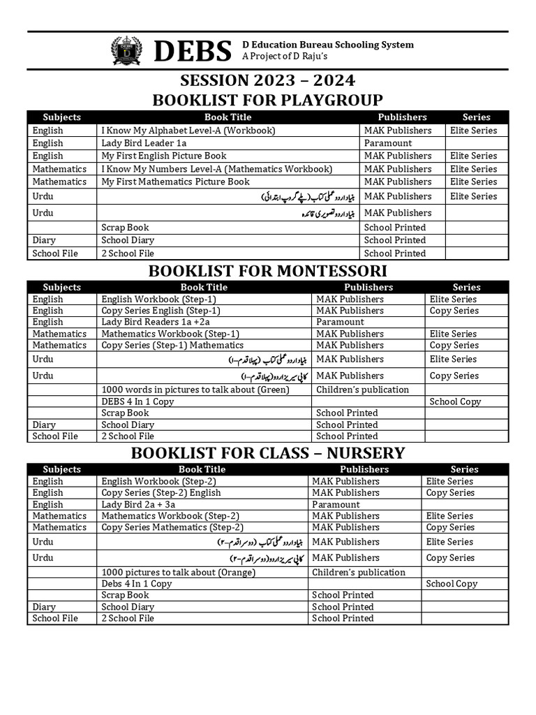 DEBS School Booklist 2023-2024 | PDF | Linguistics