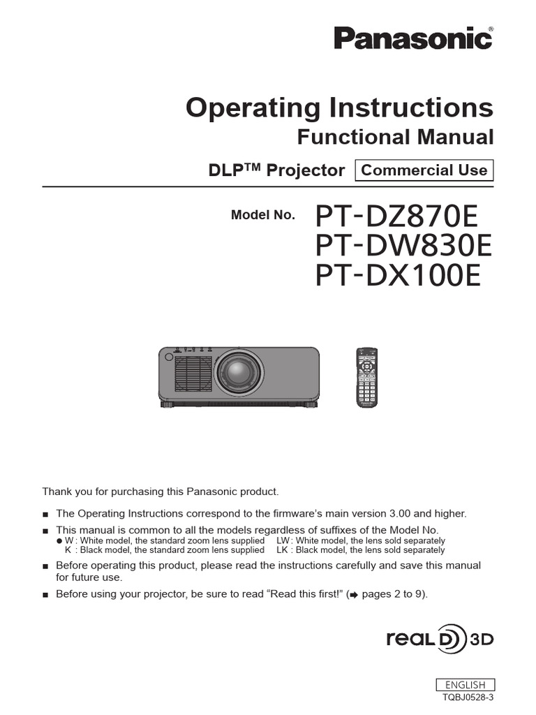Panasonic PT-DX100 Operating Instructions | PDF | Ac Power Plugs