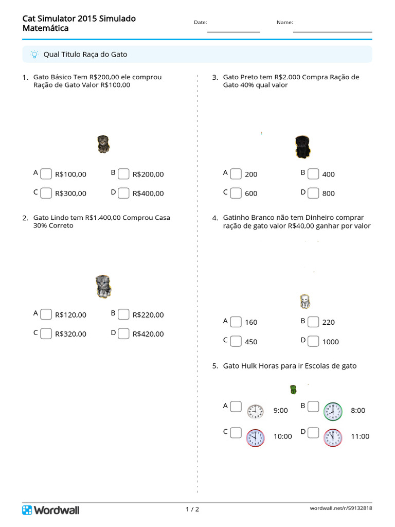 Cat Simulator 2015 Simulado Matemática David, PDF
