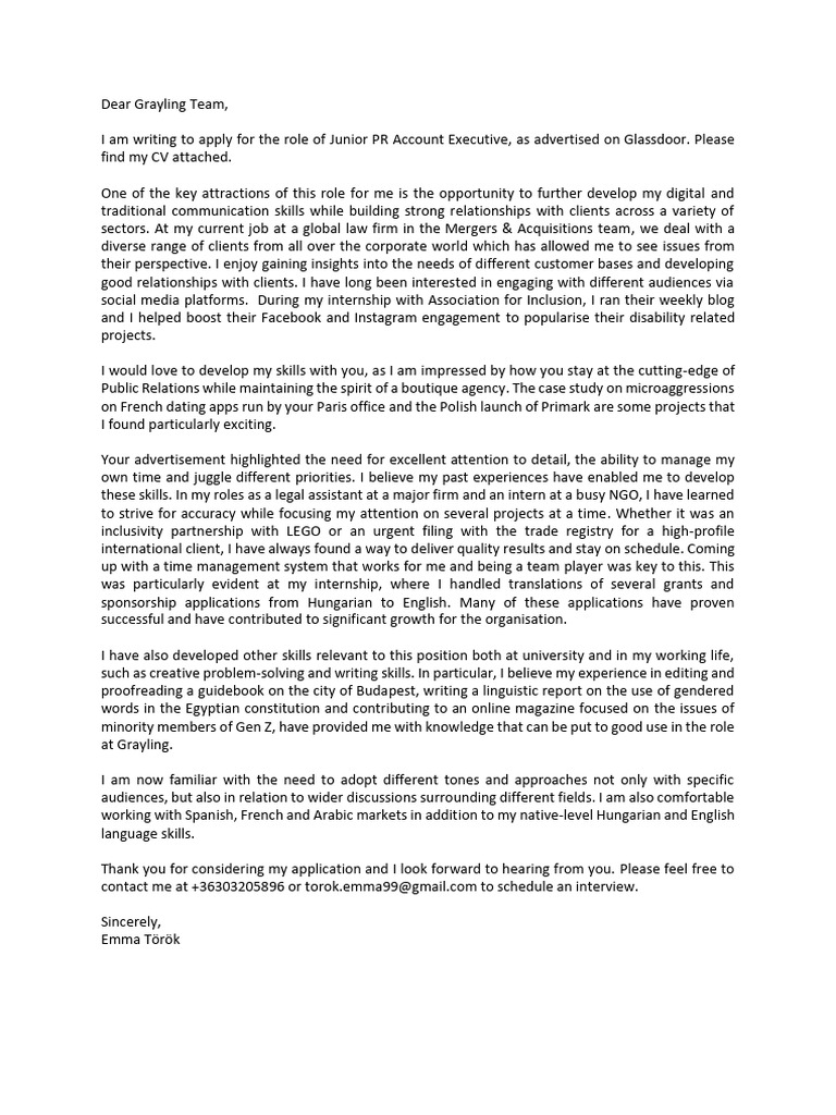 Junior PR Role Application | PDF | Public Relations | Business
