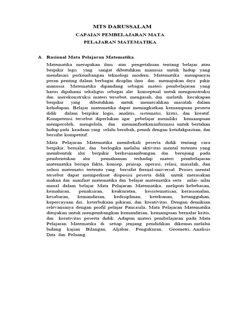 Capaian Pembelajaran Matematika | PDF | Karier & Perkembangan | Metode ...