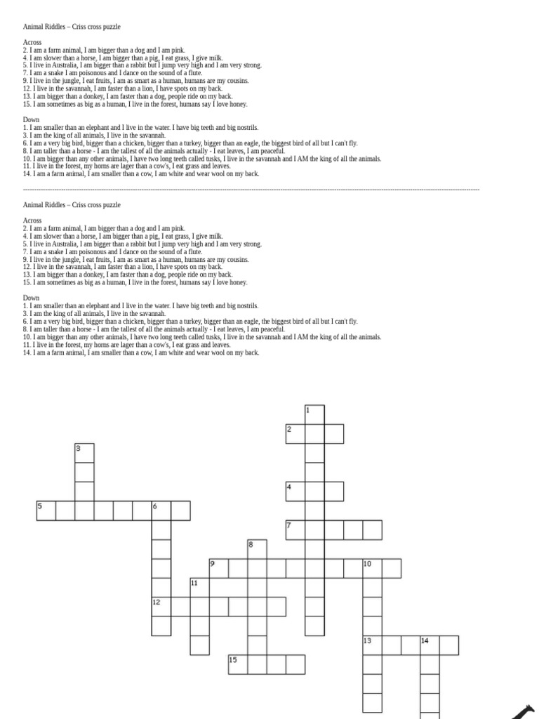 Animal Riddles Crossword Puzzle | PDF | Elephant | Agriculture
