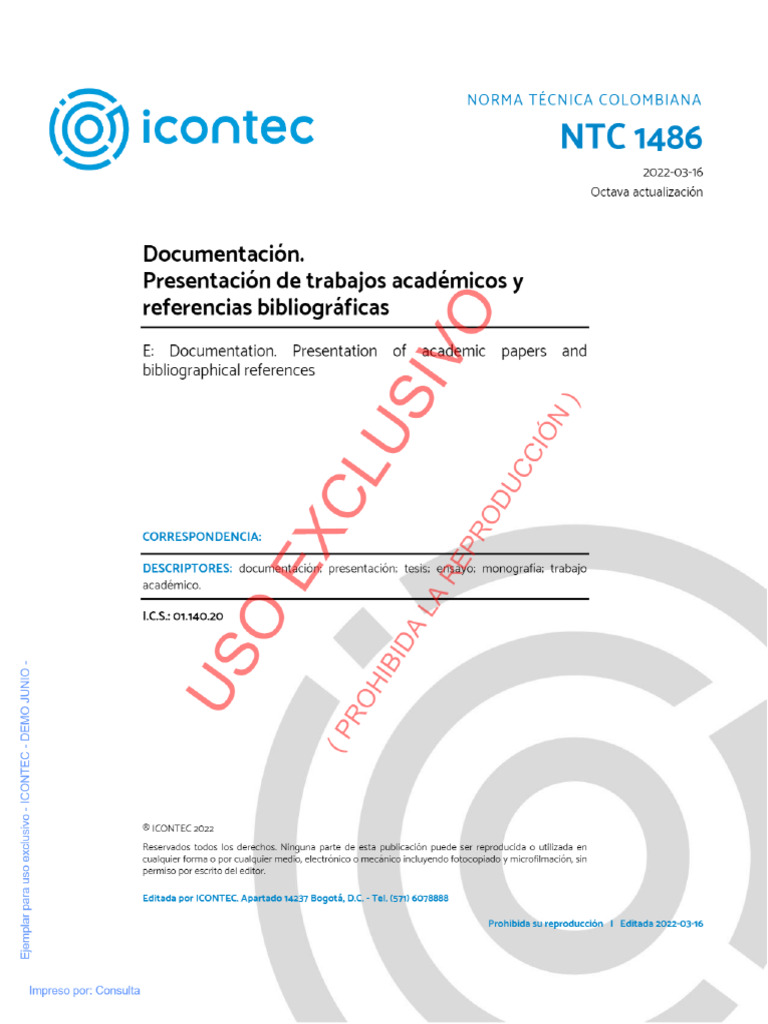 NTC Icontec 1486 Octava Actualizacion 2022 | PDF