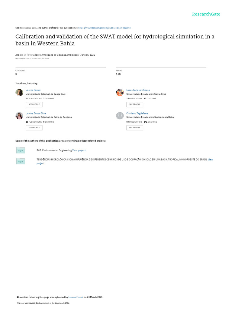 (Ferraz Et Al. 2021) Calibration and Validation of The SWAT Model For