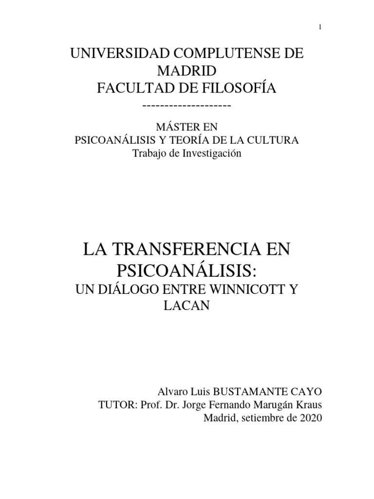 Transferencia en Psicoanalisis Alvaro Bustamante PDF