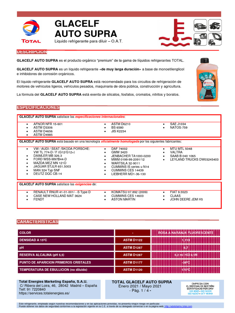 TDS Total Glacelf-Auto-Supra FDF 202105 Es Esp | PDF | Coche | Aluminio