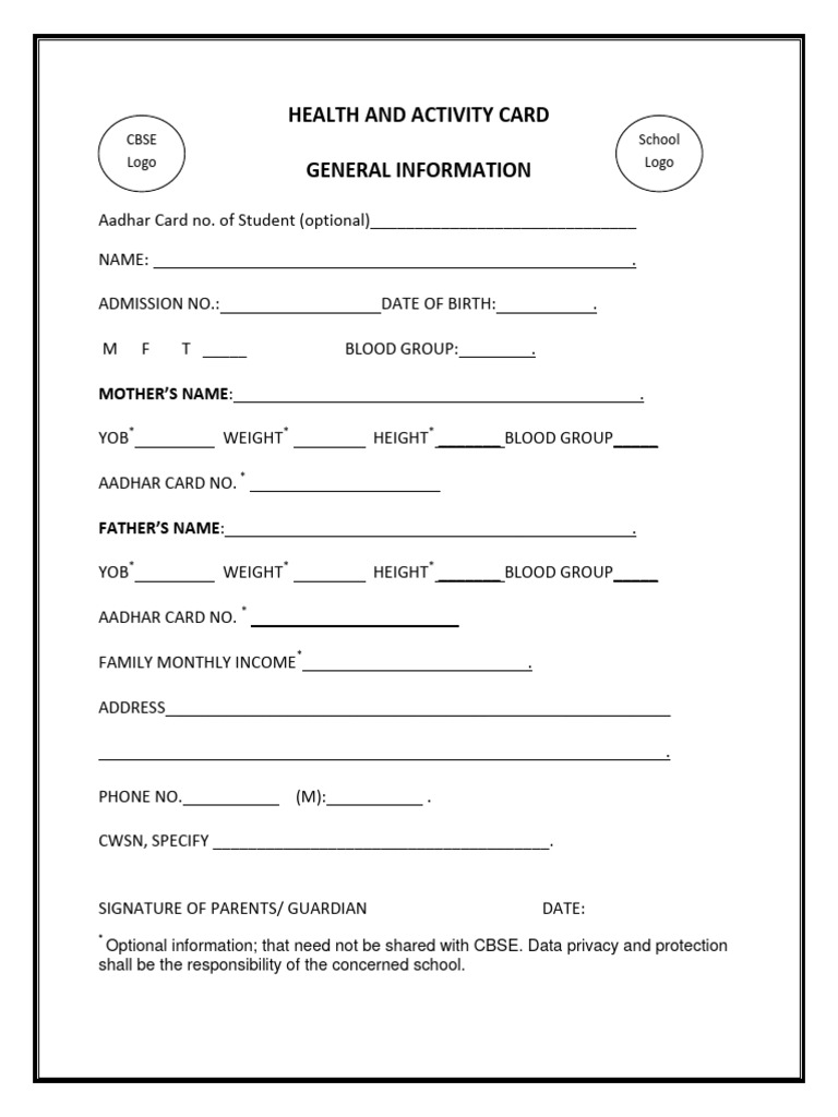 Health Card | PDF | Motor Coordination | Skeletal Muscle