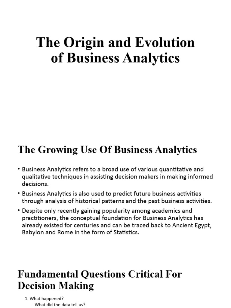 The origin and evolution of business analytics pdf analytics