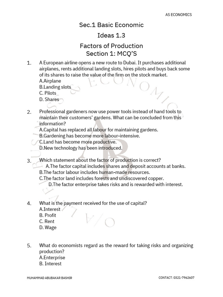 Understanding Factors of Production | PDF | Cost Of Living | Labour ...