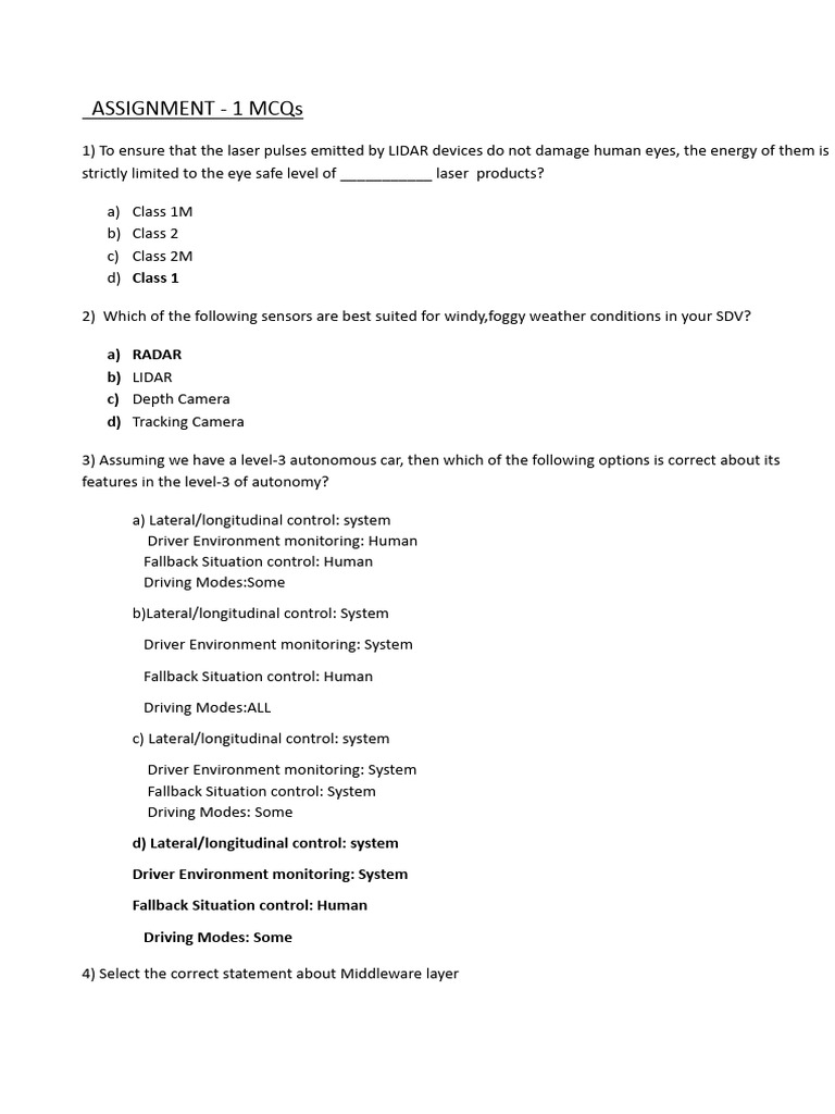 AVT MCQs (Assignment 1,2,3) PDF Lidar Radar