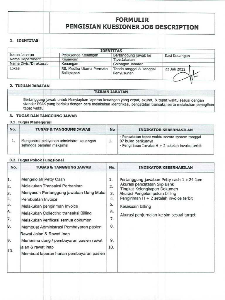 Jobdesc - Pelaksana Keuangan | PDF