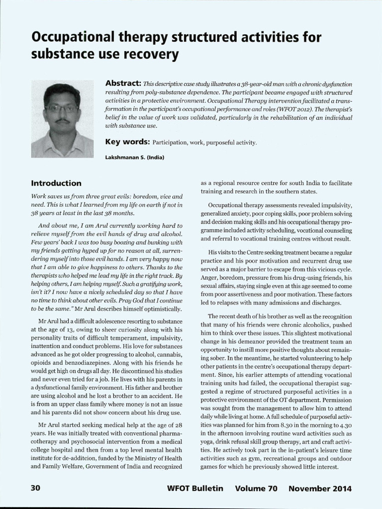 Occupational Therapy Structured Activities For Substance Use Recovery