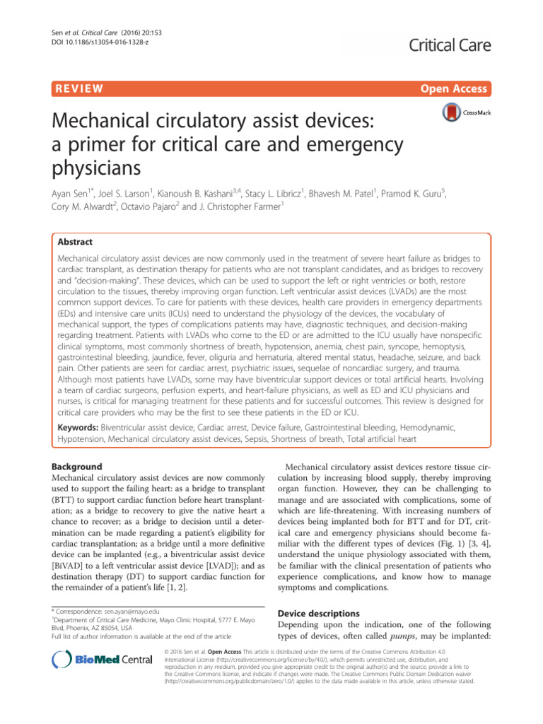 Mechanical Circulatory Assist Devices A Primer For Download Free Pdf