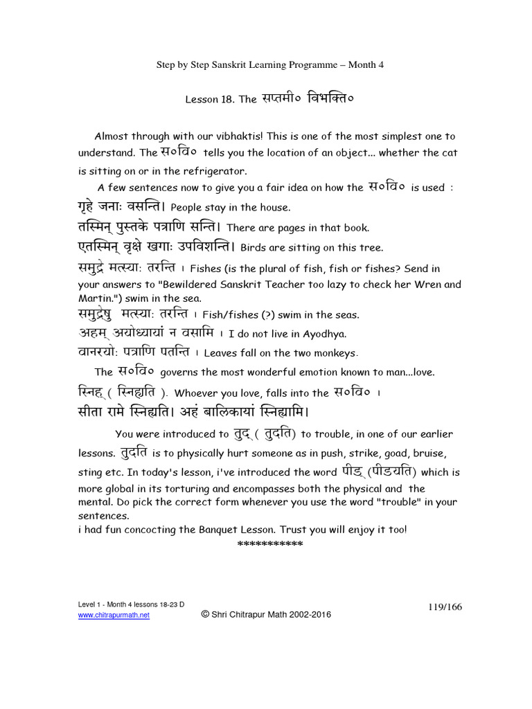 Month 4 Sanskrit Lessons 18-23 Guide | PDF | Grammatical Tense ...