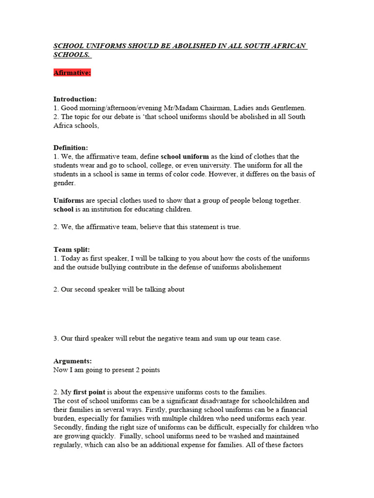 School Uniforms Speech PDF Bullying Psychological Concepts