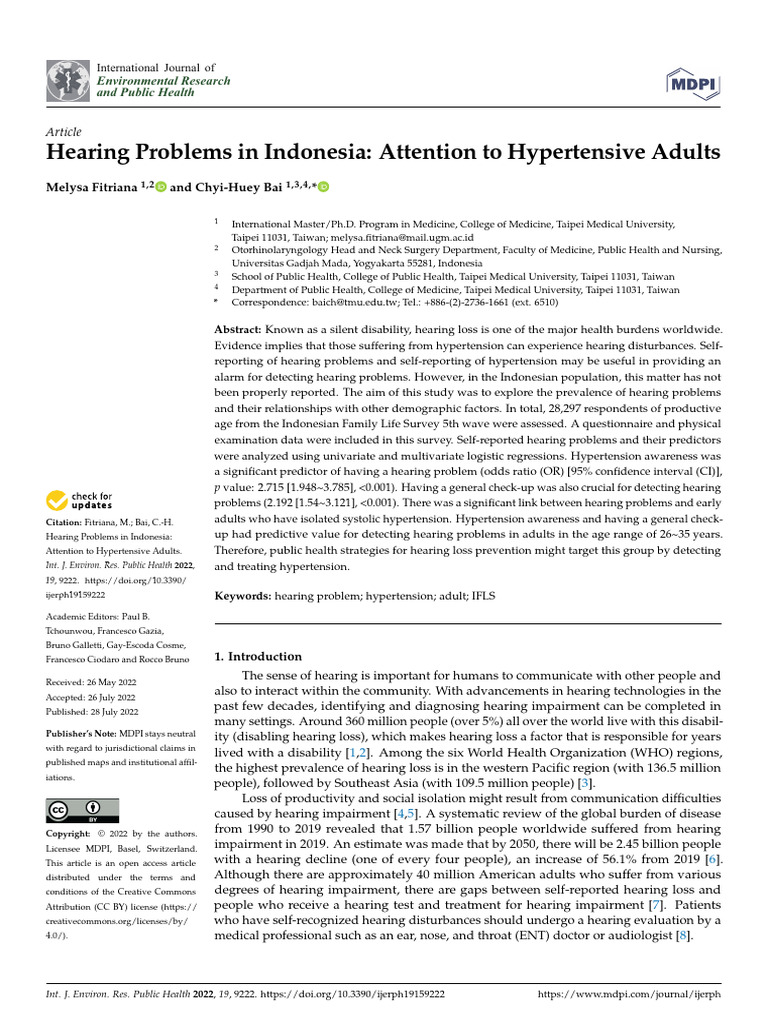 Hearing problems in indonesia attention to hypertensive adults pdf