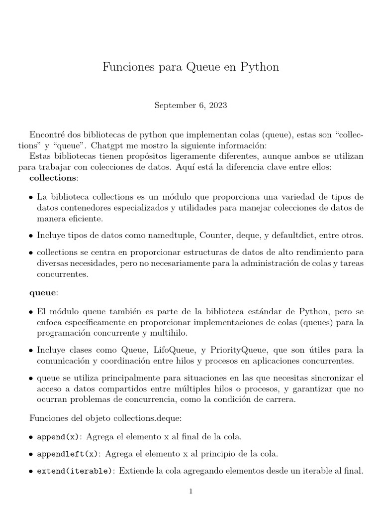 Comparativa de Colas en Python: collections vs queue | PDF | Hilo ...