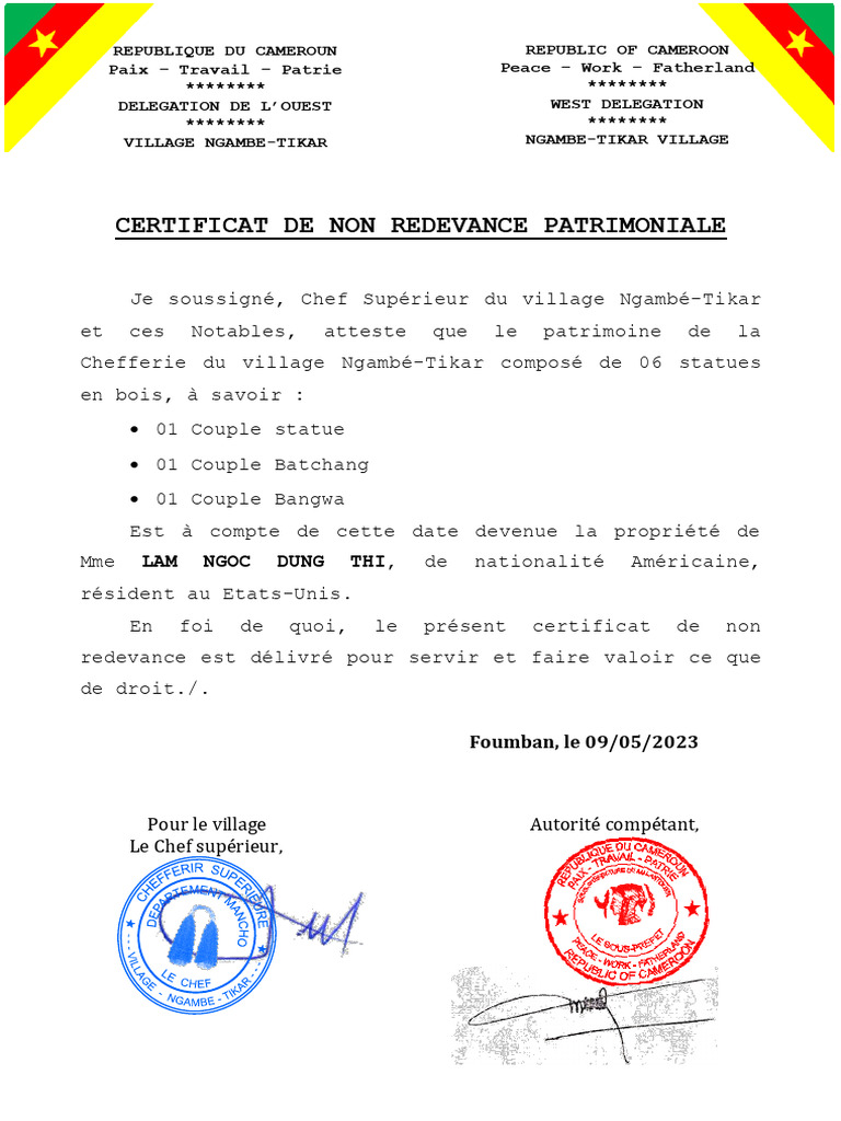 Certificat de Non Redevance Patrimoniale | PDF