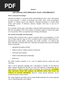Abnormal Psychology - Past and Present