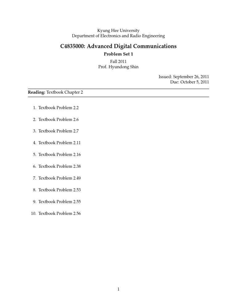 Advanced Digital Communications Problem Set | PDF | Technology ...