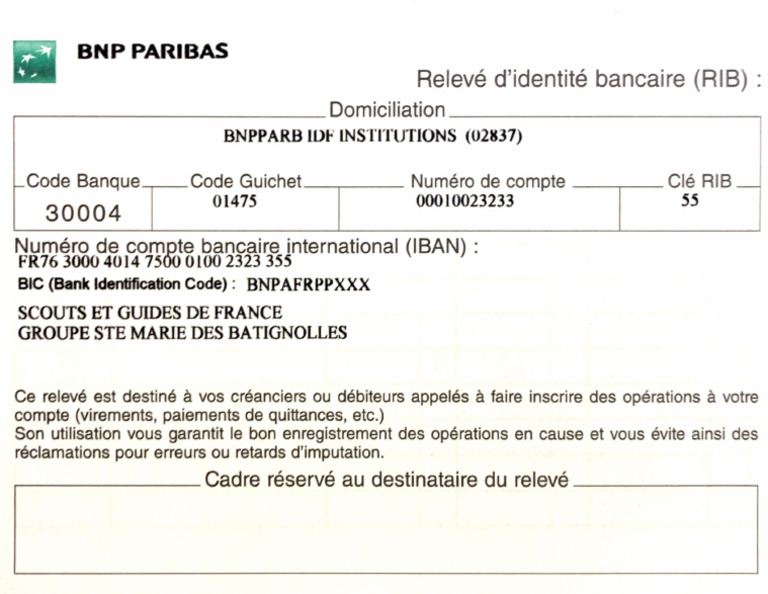 RIB - Compte SGDF Sainte Marie Des Batignolles | PDF