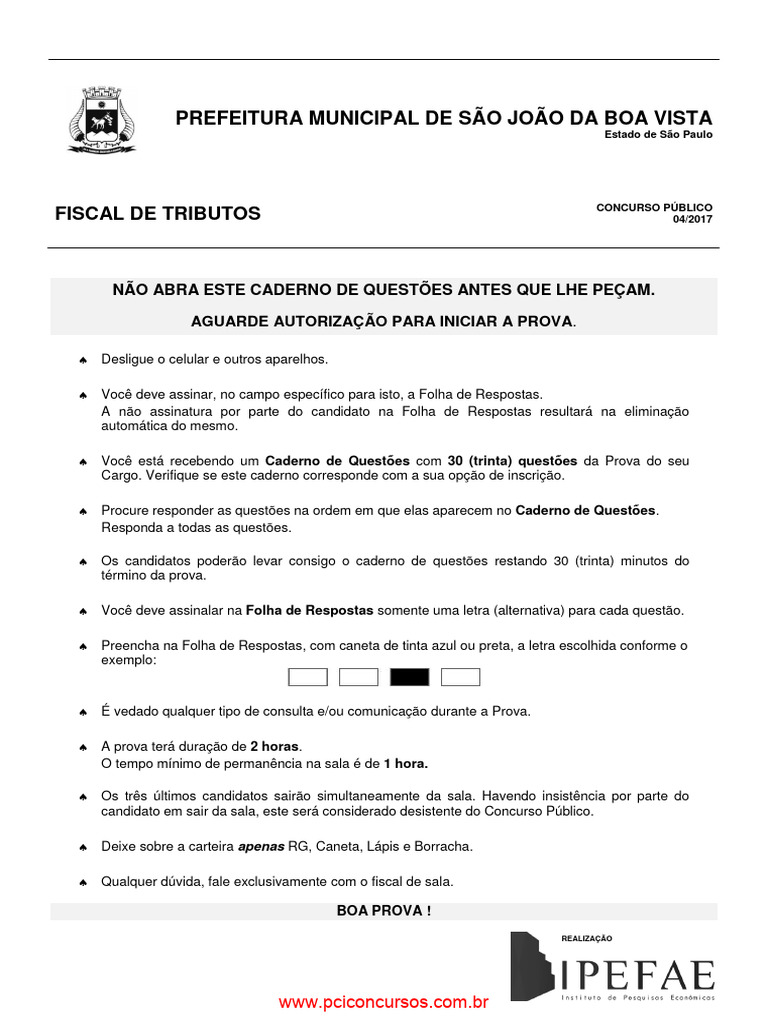 Prova Concurso Fiscal de Tributos | PDF