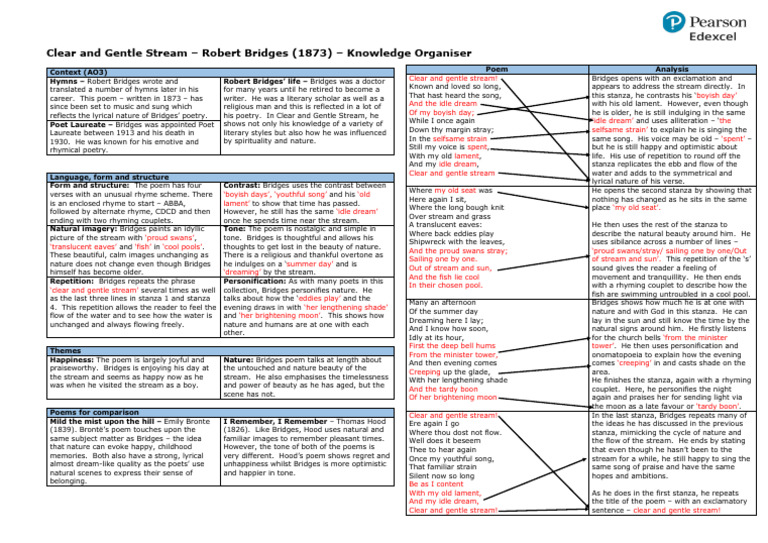 5) Clear and Gentle Stream Knowledge Organiser | PDF | Poetry | Rhyme