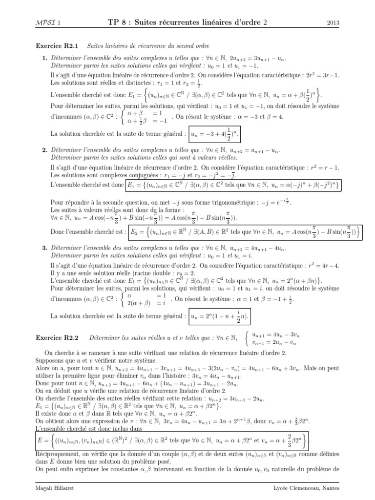 Suite Récurrente Linéaire | PDF | Équations | Mathématiques appliqués