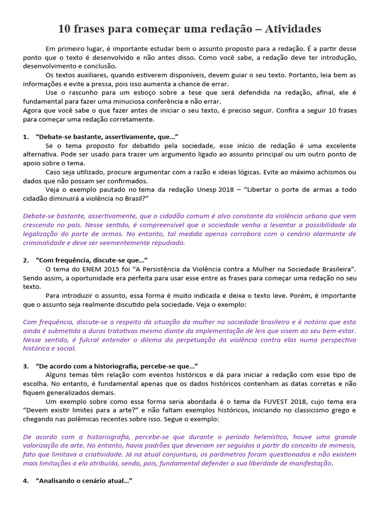 Frases para Iniciar uma Redação | PDF | Brasil | Sociologia