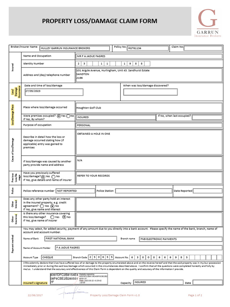 STORM DAMAGE COMPENSATION FORM intelligence overview