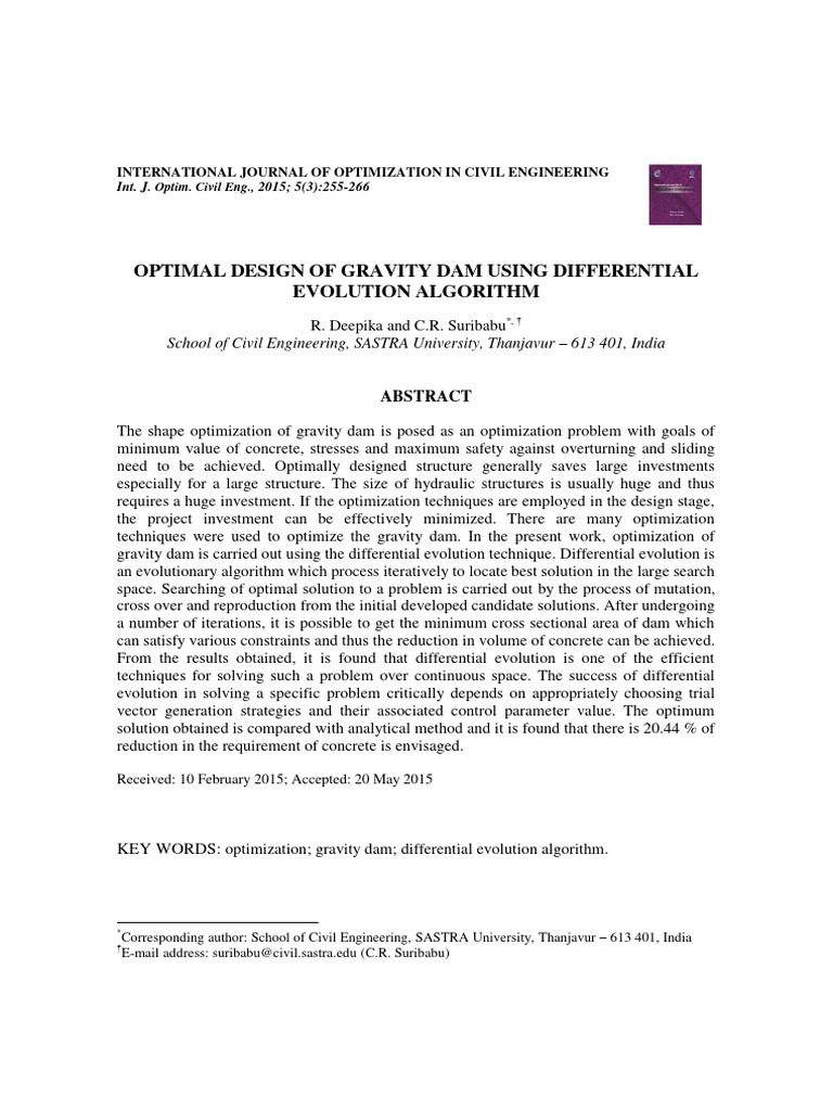 Optimal Gravity Dam Design via DE Algorithm | PDF | Mathematical ...