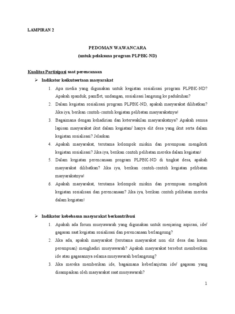 Contoh Lampiran Wawancara Skripsi Kualitatif - Pejuang Skripsi