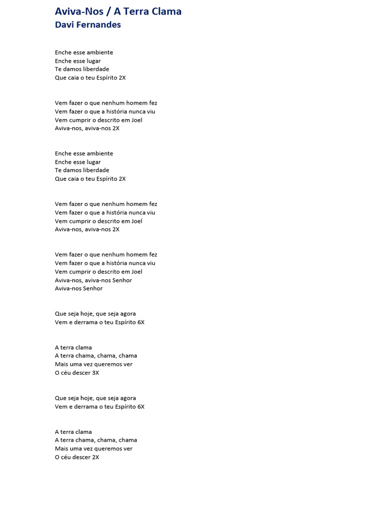 Letra de Aviva-Nos / A Terra Clama | PDF | Religião e Espiritualidade