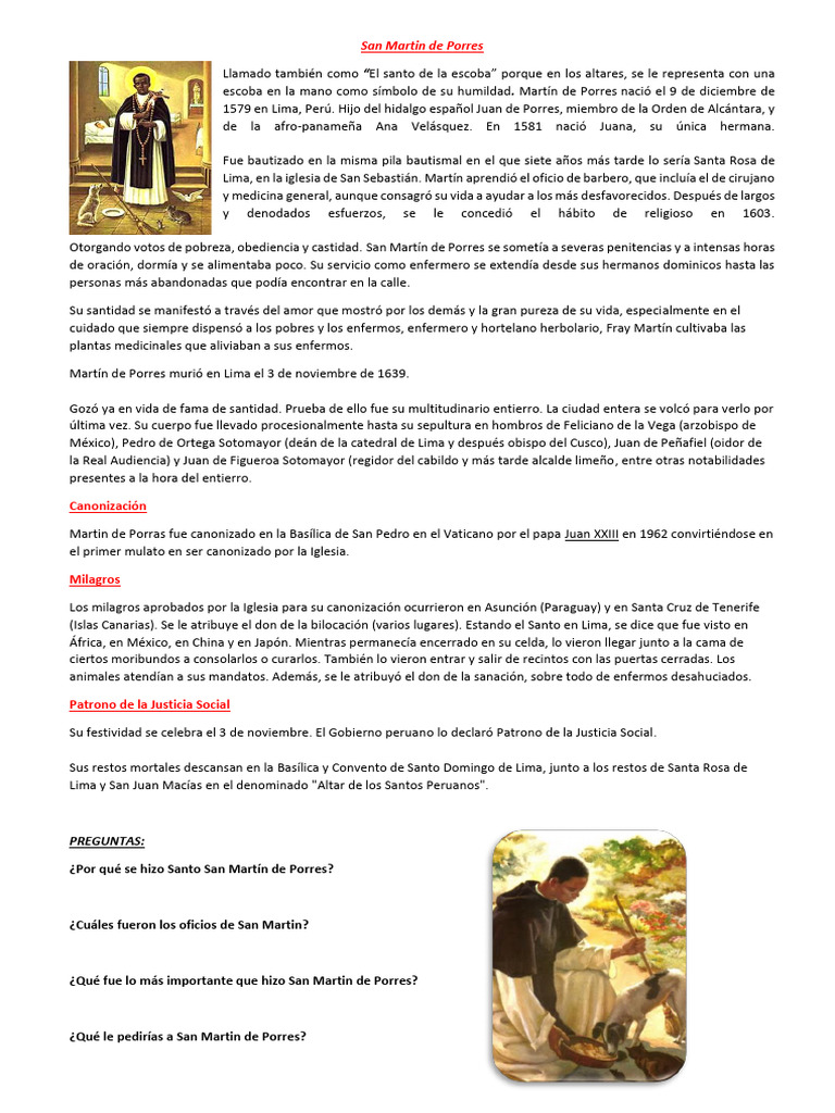 SESION #27 - San Martin de Porres | PDF | Religión y espiritualidad ...