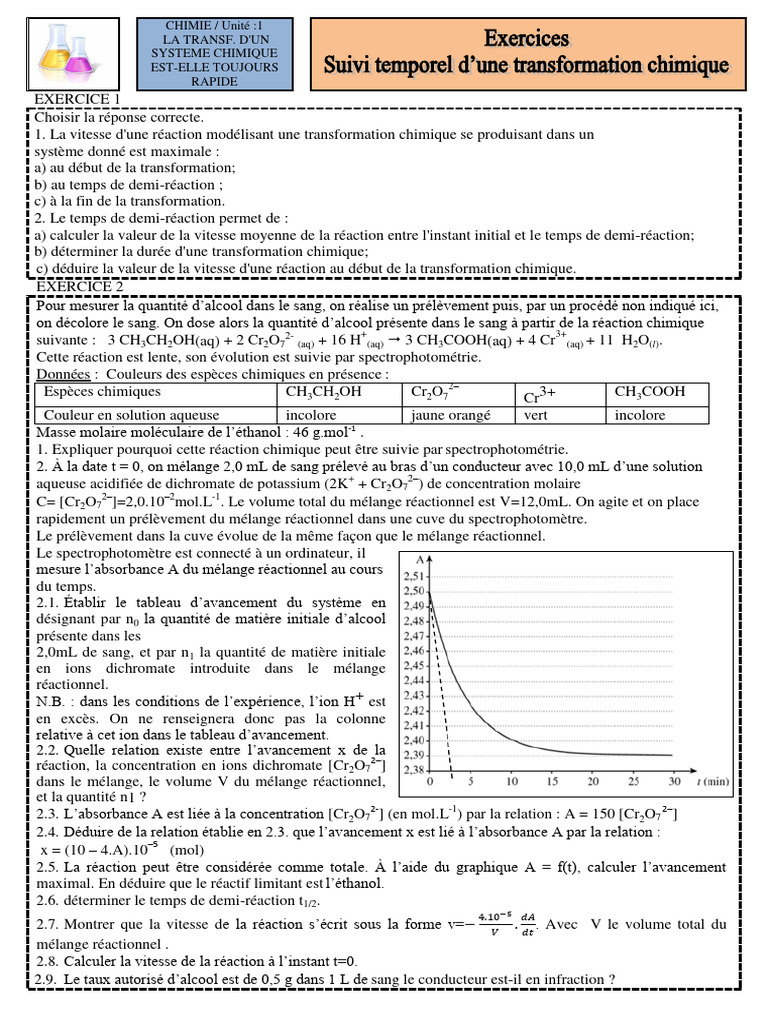 Suivi temporel d'une réaction chimique | PDF | Chimie | Concentration ...