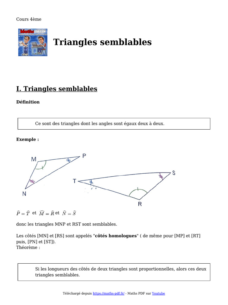 Triangles Semblables en 4ème | PDF | Triangle | Mathématiques