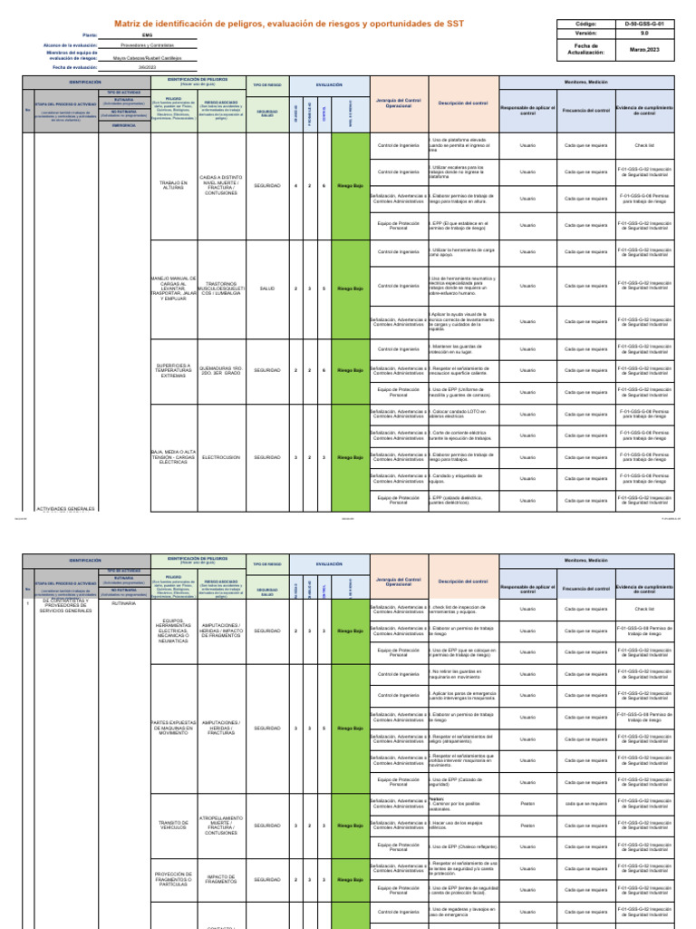 Matriz de Riesgos y Controles SST EMG | PDF