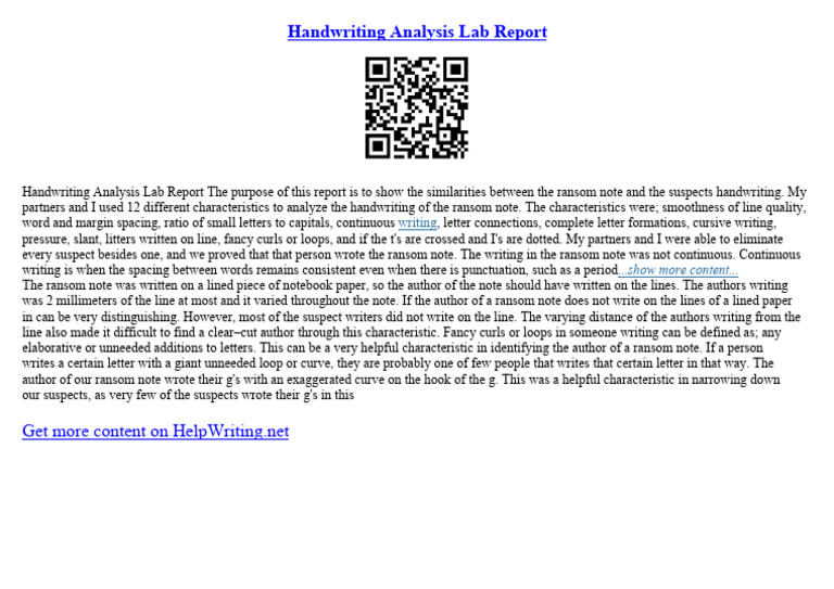 Handwriting Analysis Lab Report PDF