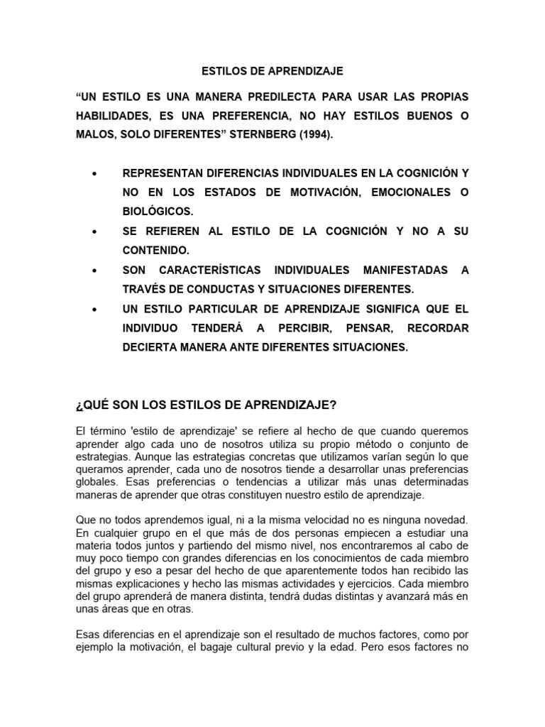 Estilos de Aprendizaje | PDF | Aprendizaje | Aprendiendo estilos