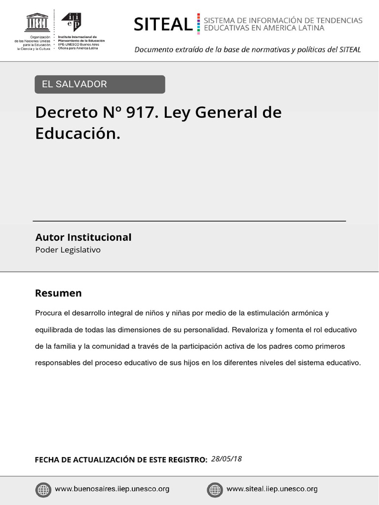 Ley General de Educacin Siteal - El - Salvador - 0197 | PDF ...