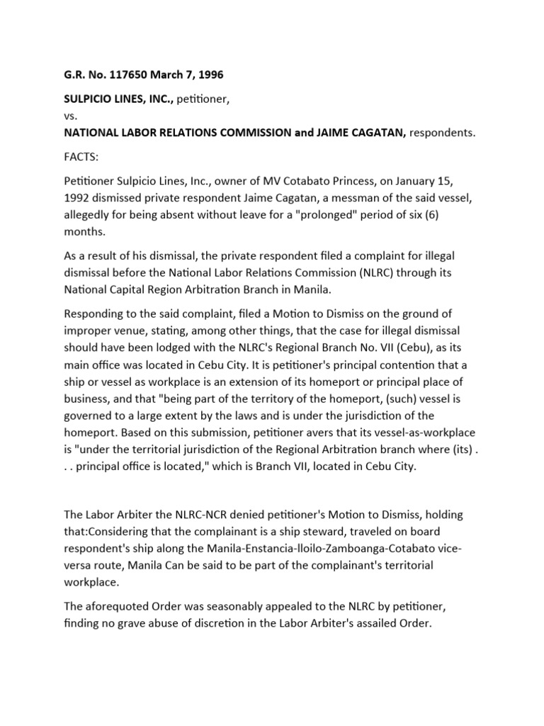 Sulpicio Vs NLRC PDF Arbitral Tribunal Legal Procedure