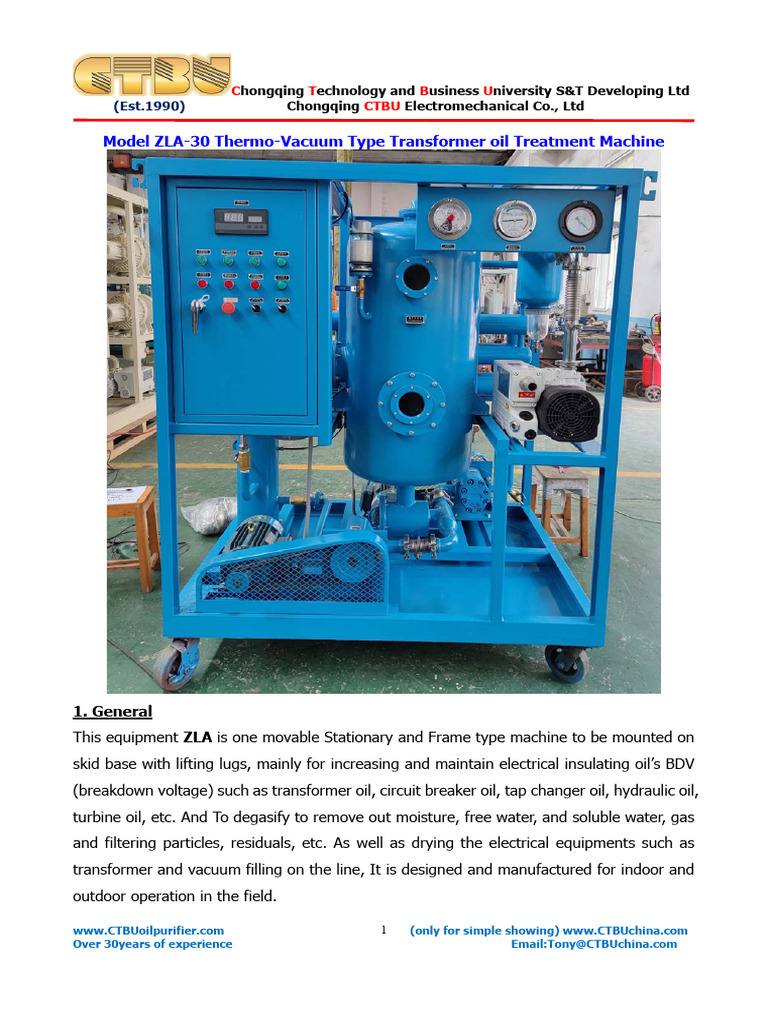 Thermovacuum transformer oil treatment machine from CTBU | PDF ...