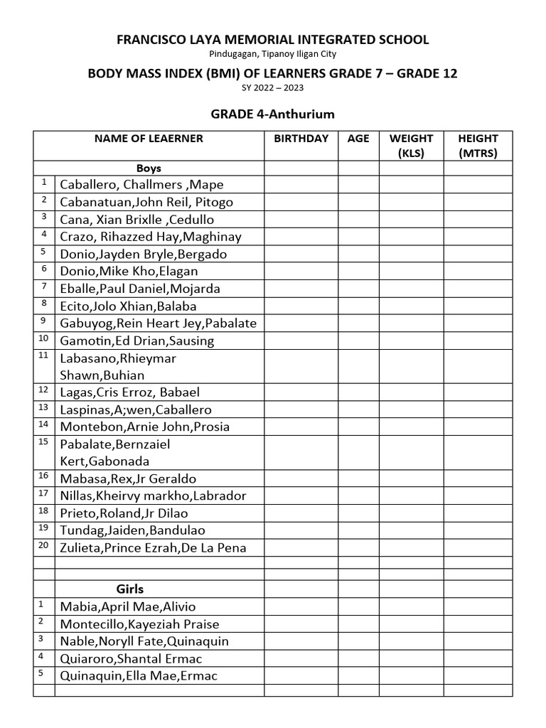 Bmi Form | PDF