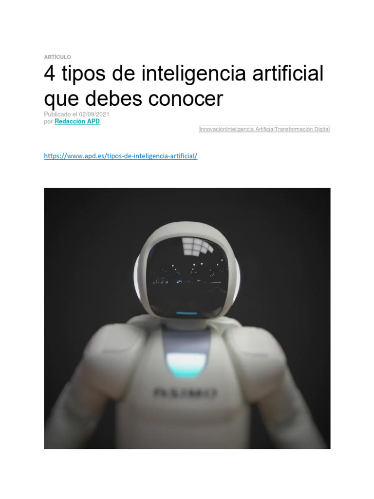 0.5. Cuatro Tipos de Inteligencia Artificial - REDACCIÓN APD | PDF ...