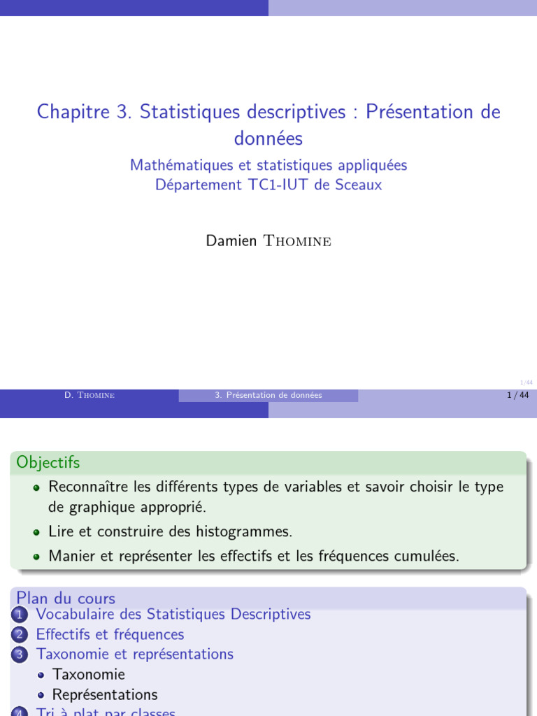 Statistiques Descriptives : Présentation des Données | PDF
