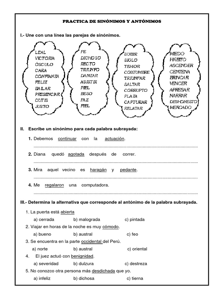 Practica de Sinónimos y Antónimos-1 | PDF