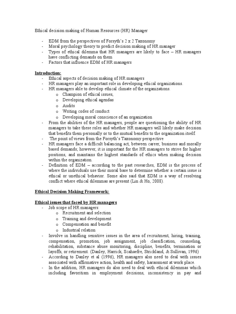 Ethical Decision Making in HR Management | PDF | Human Resource ...