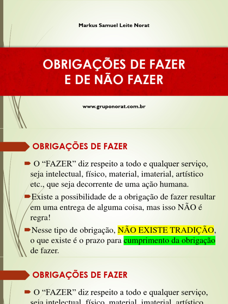 012 - Obrigações de Fazer e Não Fazer | PDF | Lei das Obrigações ...